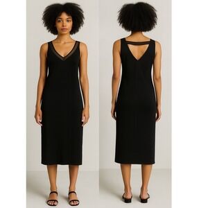 Banana Republic Black Sleeveless Midi Dress Sheath V Neck Cutout Back Medium